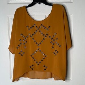 PJK Patterson J. Kincaid Beaded Short Sleeve Blouse